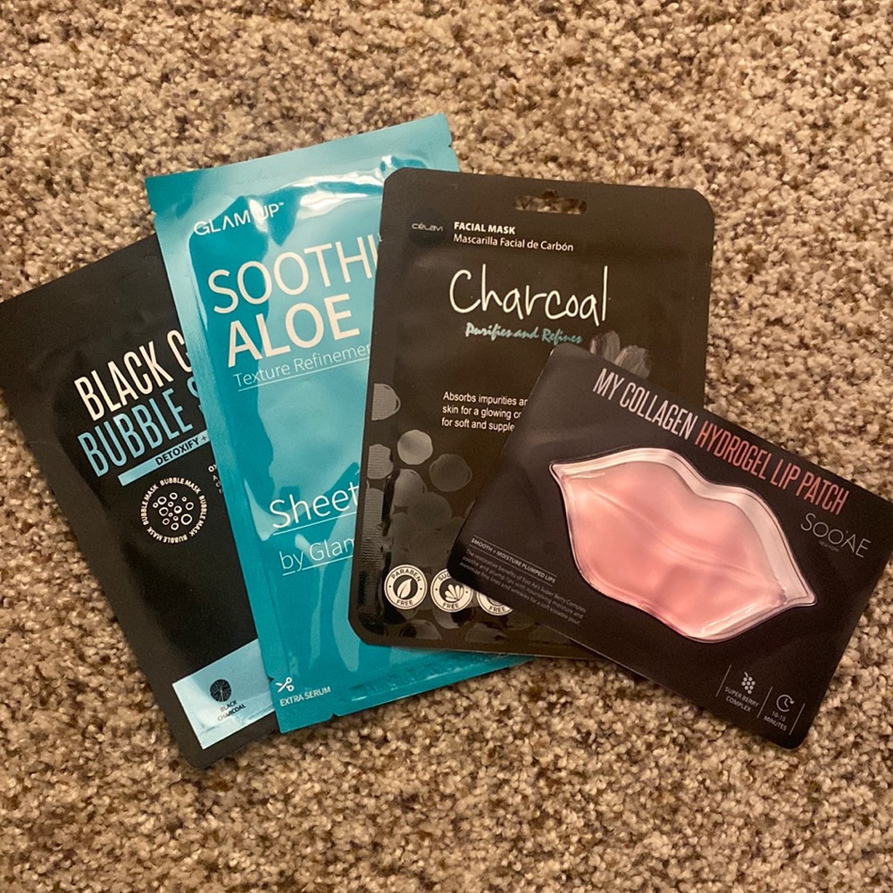 Set of 4 NEW Products - 3 Sheet Masks abs 1 Collagen Lip Patch for plumping